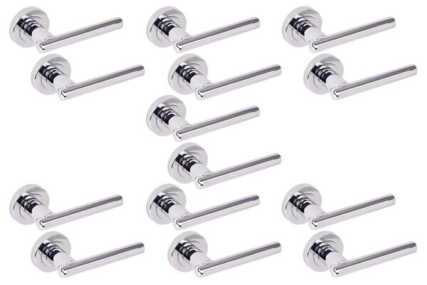 7 Sets Solus Lever On Round Rose Door Handles - Polished Chrome