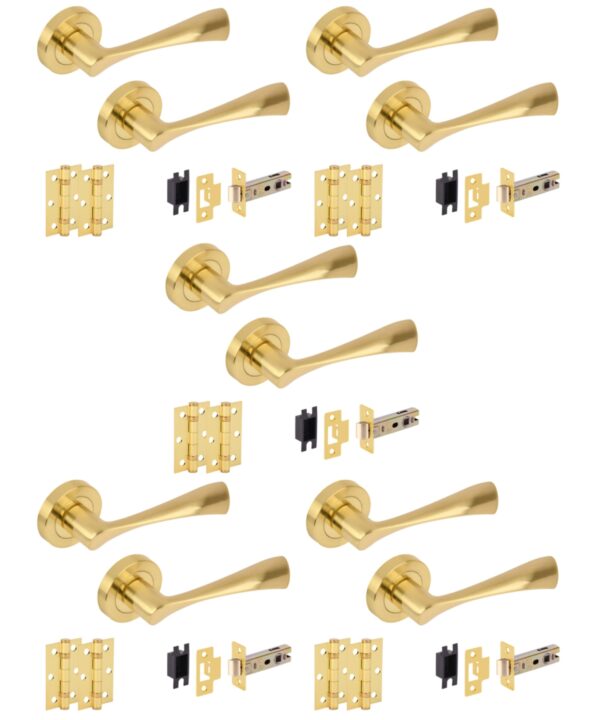 5 Sets Zena Internal Door Handles on Rose Lever Latch Door Packs (76mm) - Brushed Brass