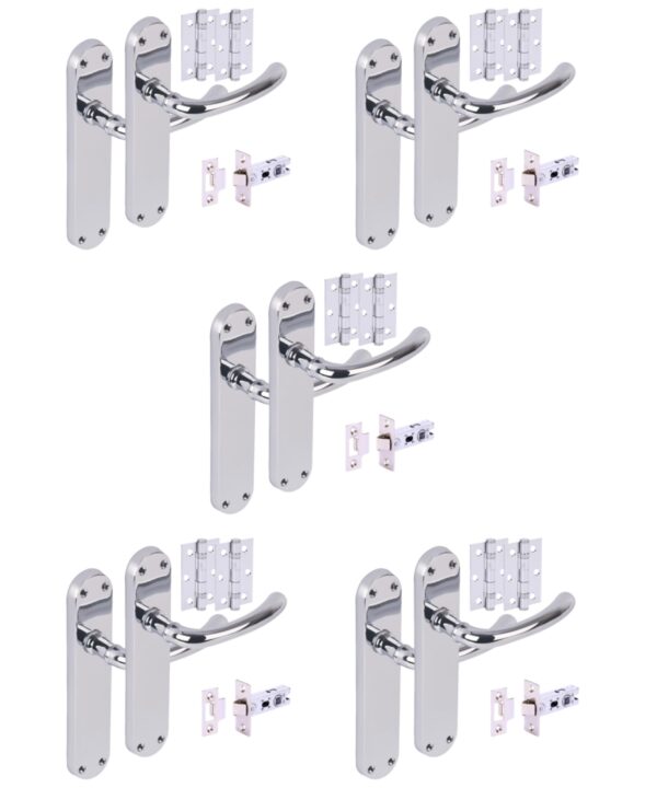 5 Sets Avis Internal Door Handles on Backplate Lever Latch Door Packs (76mm) - Polished Chrome