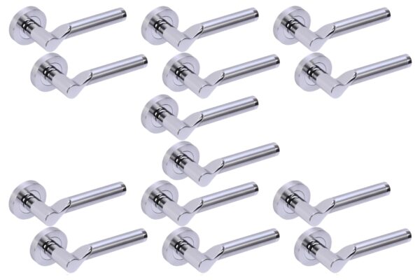 7 Sets Hydrus Premium Lever On Round Rose Door Handles - Polished/Satin Chrome