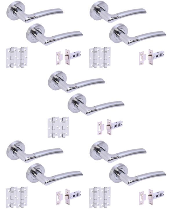 5 Sets Columba Internal Door Handles on Rose Lever Latch Door Packs (65mm) - Dual Polished/Satin Chrome