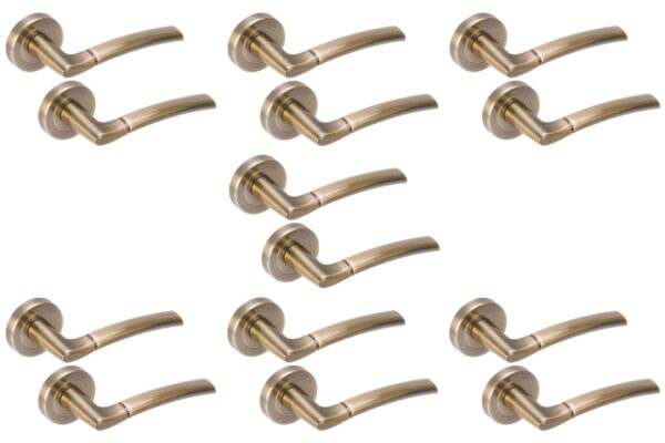 7 Sets Nemo Lever On Round Rose Door Handles - Antique Bronze