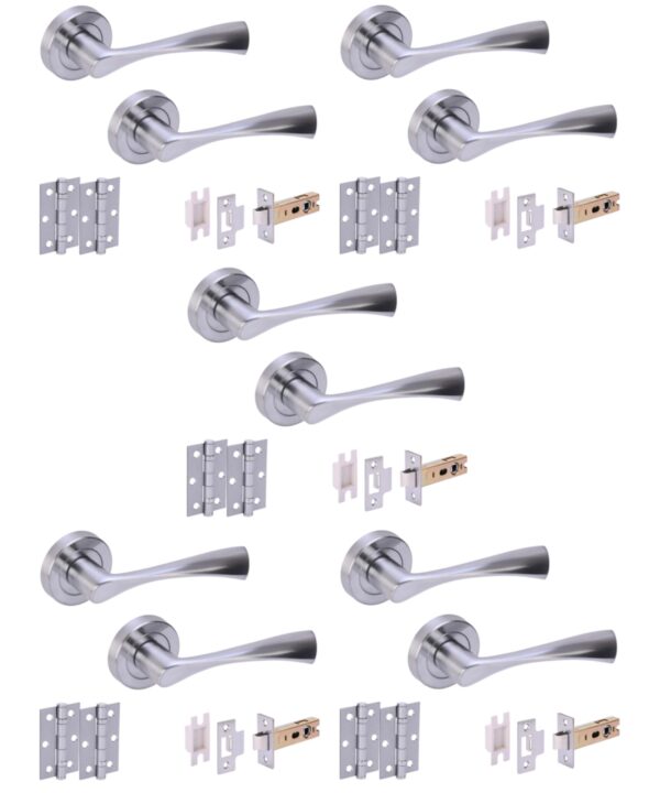 5 Sets Zena Internal Door Handles on Rose Lever Latch Door Packs (76mm) - Satin Chrome
