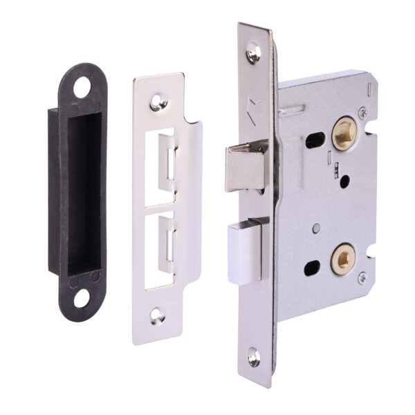 65mm / 2 1/2 inch Silver Nickel Bathroom Door Mortice Lock - 45mm Backset
