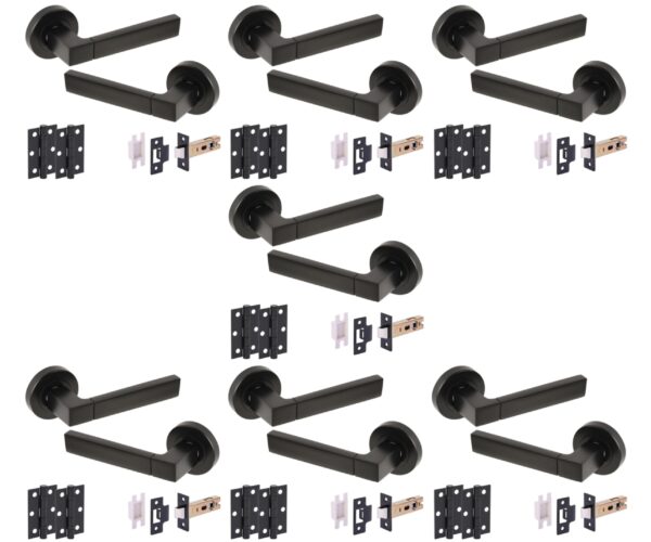 7 Sets Luxa Internal Lever Handles on Rose Door Packs (76mm) - Black Matt