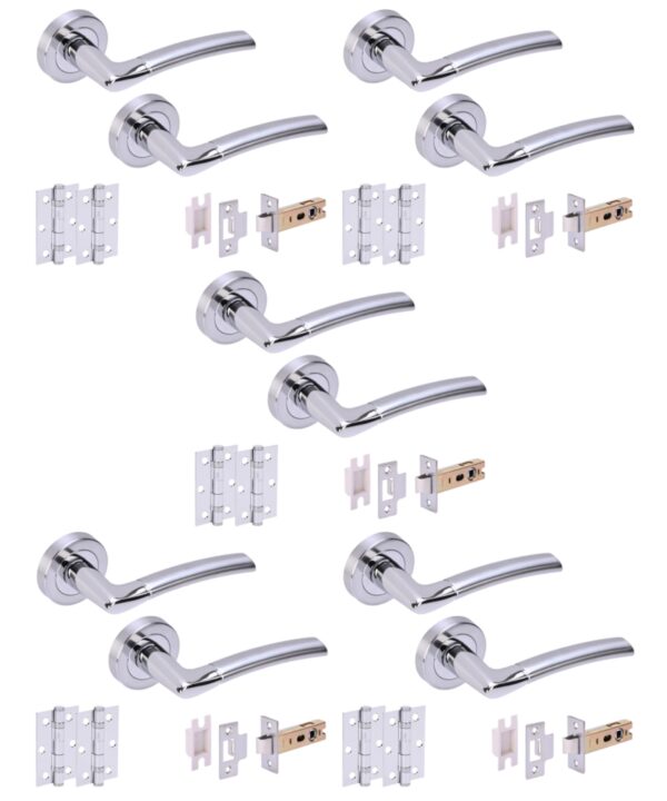 5 Sets Nemo Internal Door Handles on Rose Lever Latch Door Packs (76mm) - Dual Finish Polished/Satin Chrome