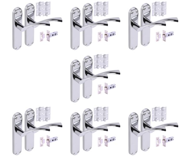 7 Sets Lobo Internal Door Handles on Backplate Lever Latch Door Packs (76mm) - Polished Chrome