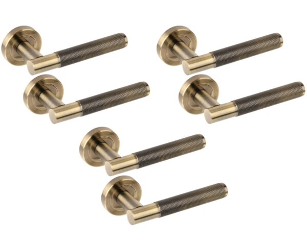 3 Sets Evo Grip Lever On Round Rose Door Handles - Antique Bronze