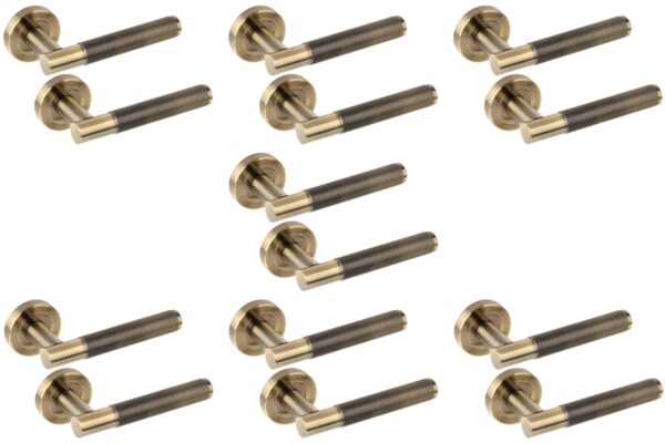 7 Sets Evo Grip Lever On Round Rose Door Handles - Antique Bronze
