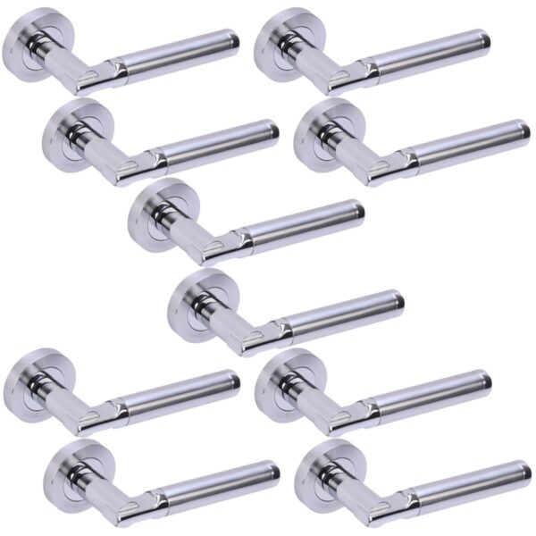 5 Sets Lacerta Premium Lever On Round Rose Door Handles - Polished/Satin Chrome