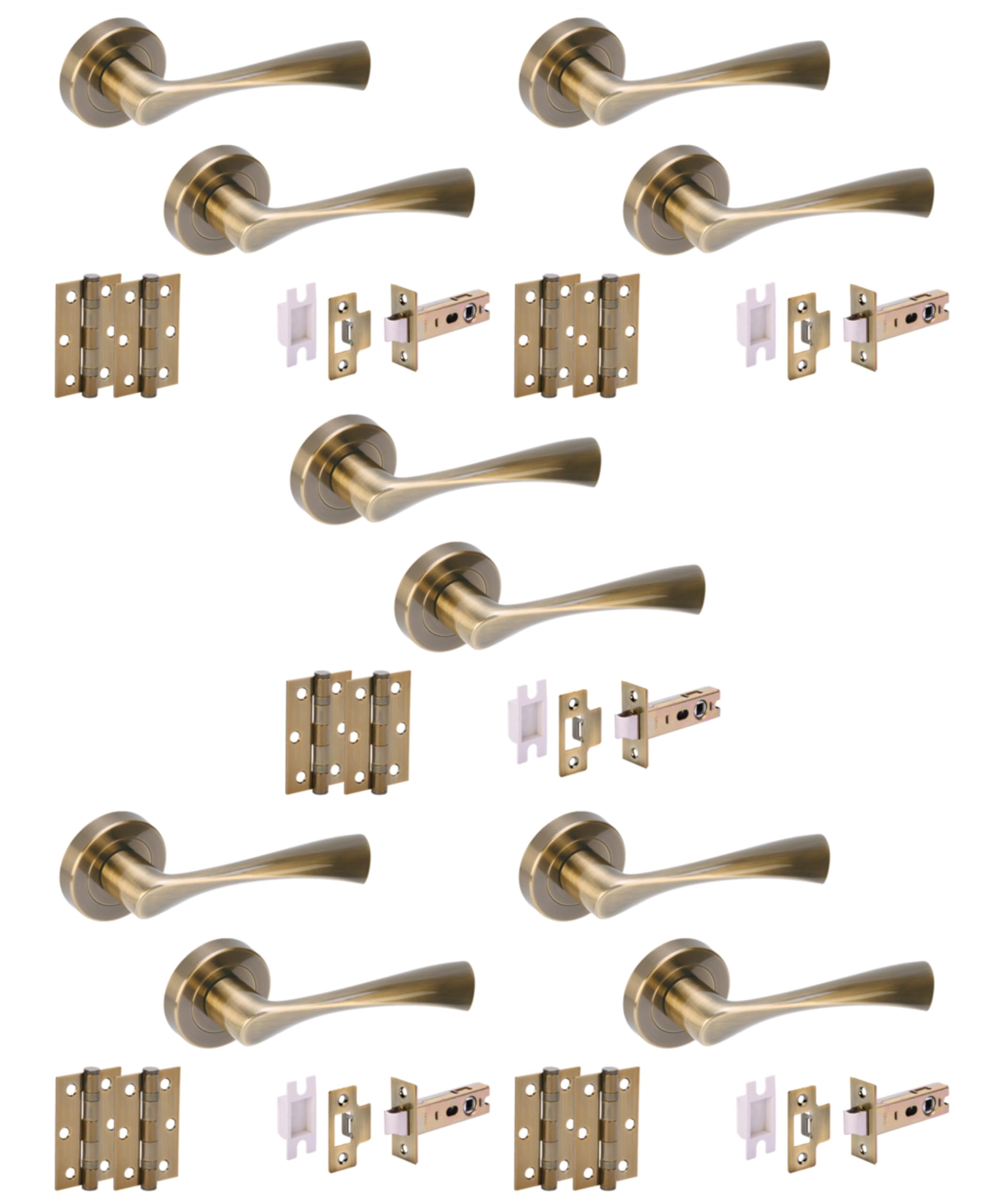 5 Sets Zena Internal Door Handles on Rose Lever Latch Door Packs (76mm) - Antique Bronze