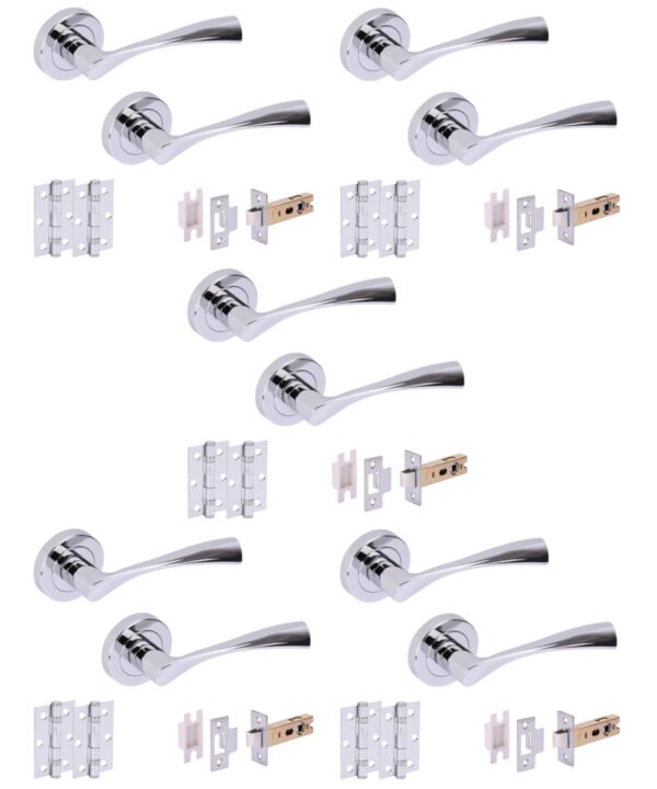 5 Sets Zena Internal Door Handles on Rose Lever Latch Door Packs (76mm) - Polished Chrome