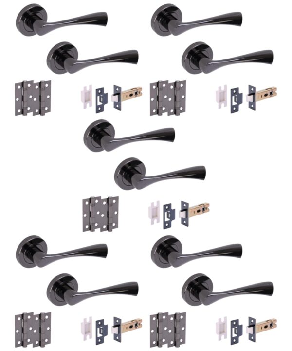 5 Sets Zena Internal Door Handles on Rose Lever Latch Door Packs (76mm) - Black Nickel