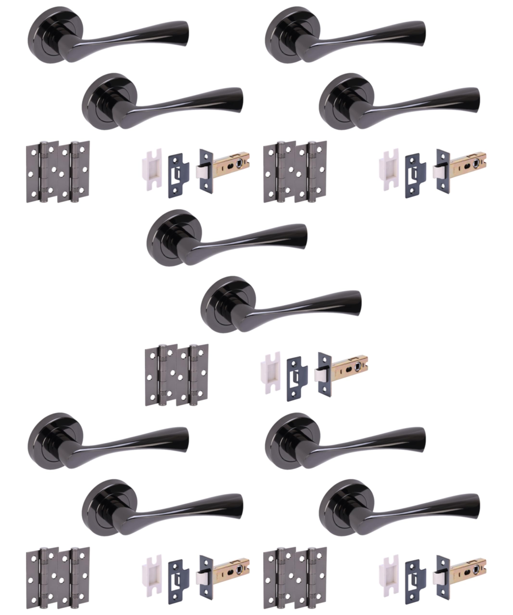 5 Sets Zena Internal Door Handles on Rose Lever Latch Door Packs (76mm) - Black Nickel
