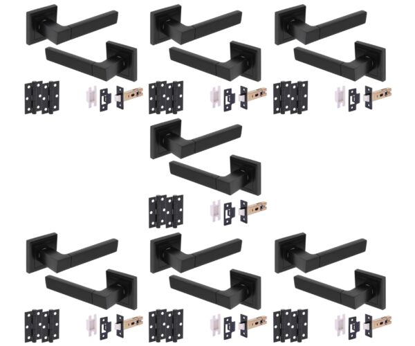 7 Sets Reno Internal Lever on Square Rose Door Packs (76mm)  - Black Matt