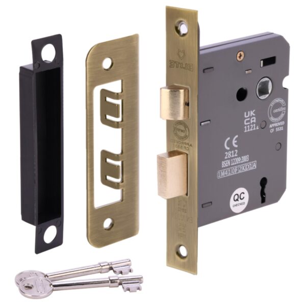 65mm (2 1/2 inch) Antique Bronze 3 Lever Mortice Sashlock CE & UKCA Approved - Fire Rated - 45mm Backset