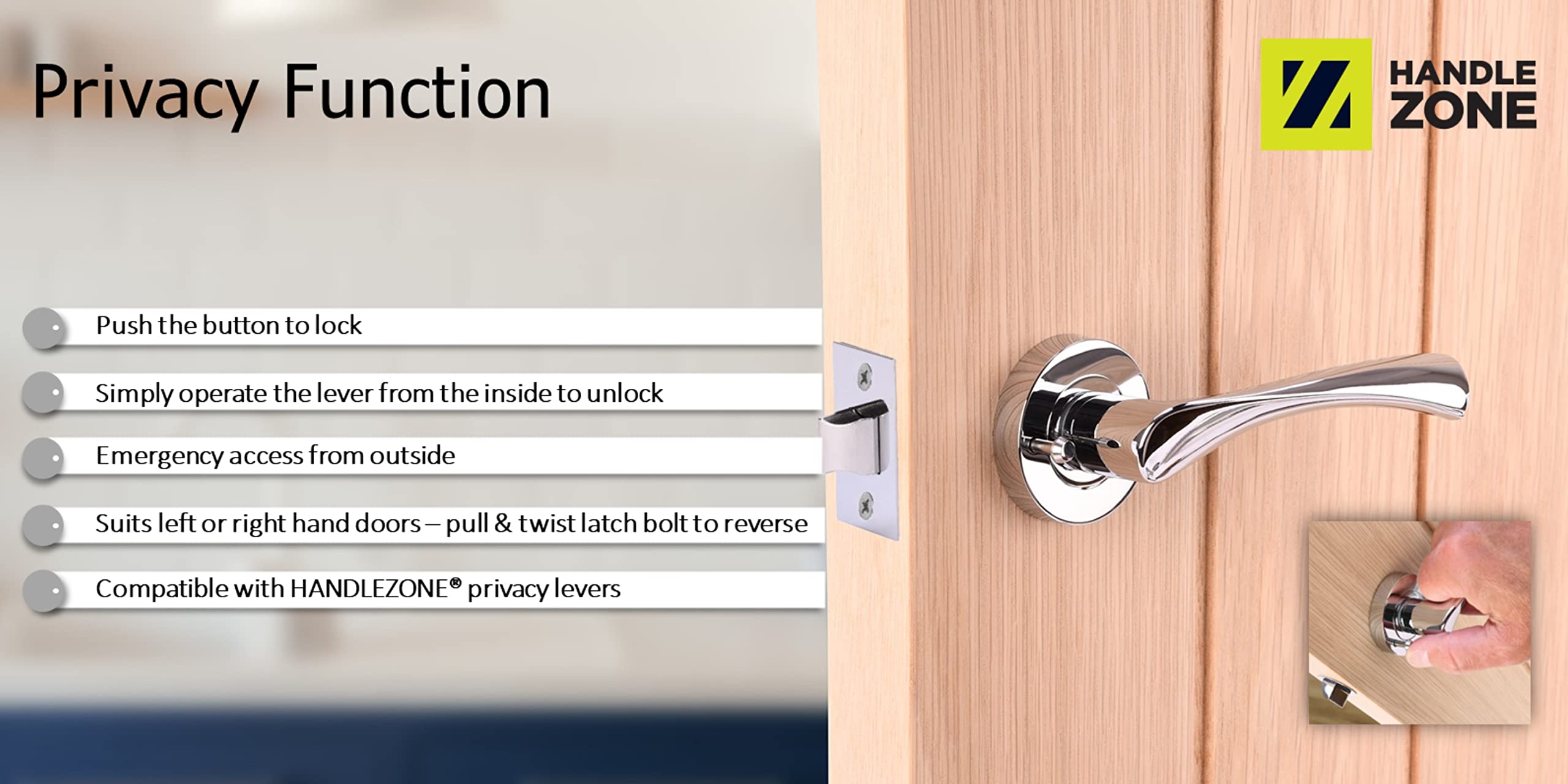 76mm Privacy Latch - Satin Brass - Image 3