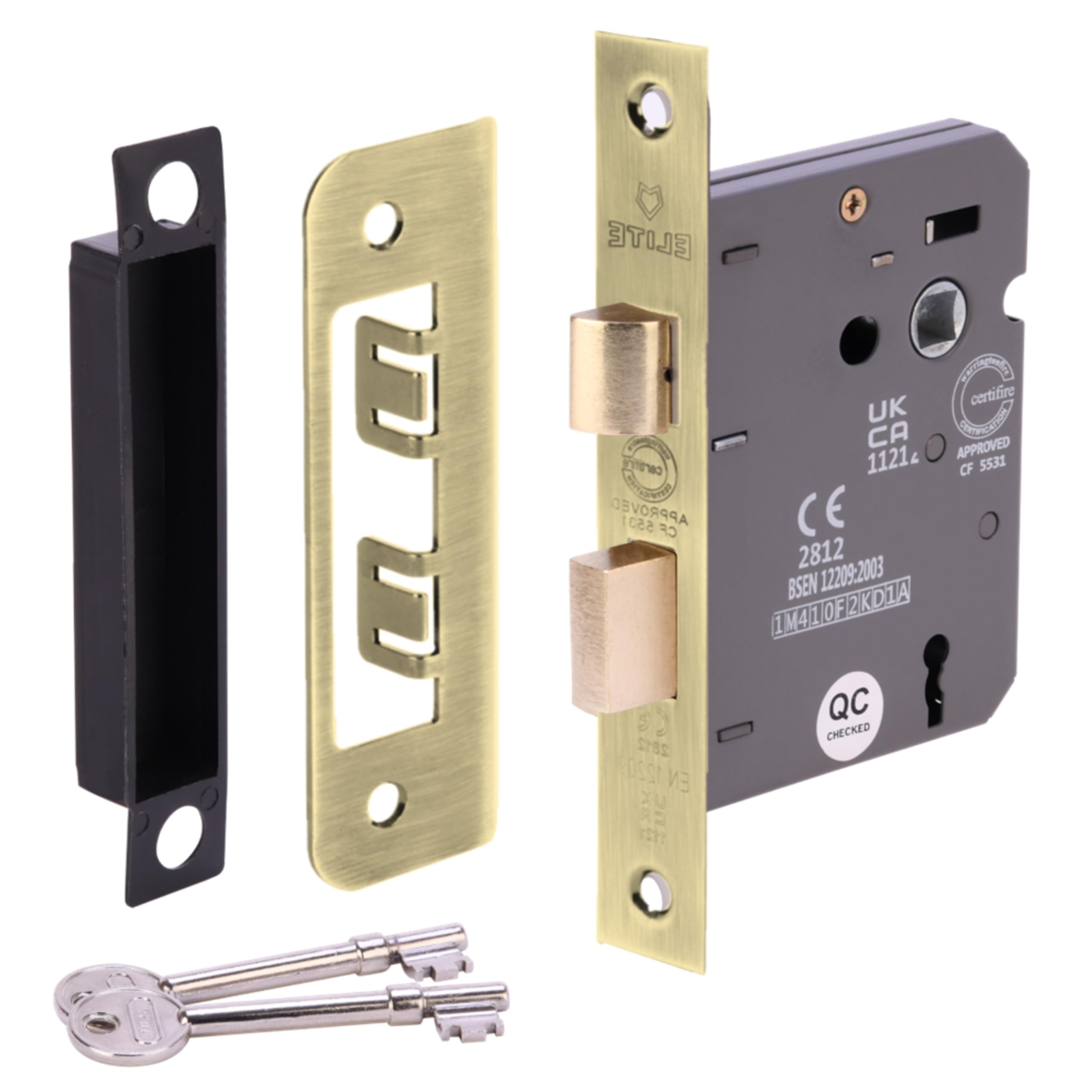 65mm (2 1/2 inch) Satin Brass 3 Lever Mortice Sashlock CE & UKCA Approved - Fire Rated - 45mm Backset
