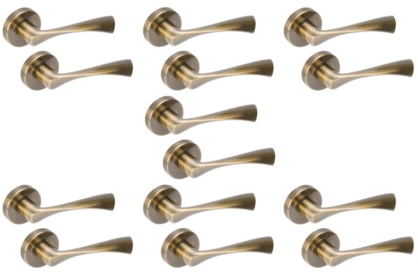 7 Sets Zena Lever On Round Rose Door Handles - Antique Bronze