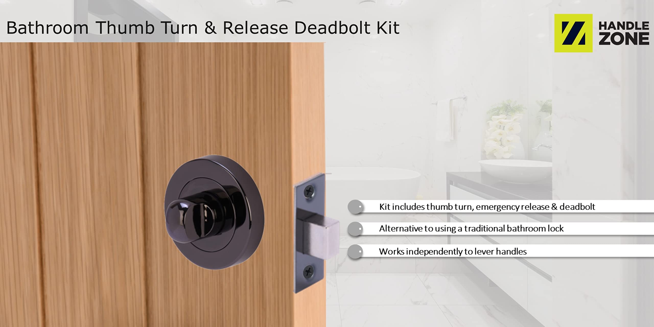 Bathroom Toilet Door Thumb Turn and Release Deadbolt Kit - Black Nickel - 76mm Bolt with 57mm Backset - Image 4