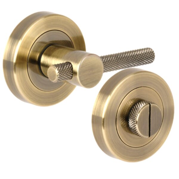 Knurled Bar Designer Bathroom Thumb Turn and Release Set - Antique Bronze