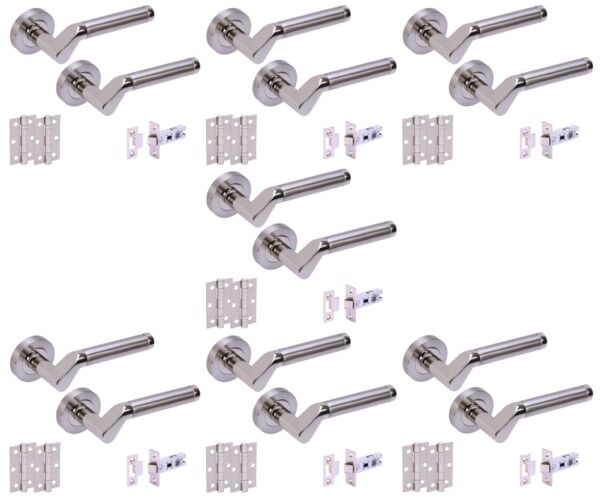 7 Sets Tucana Internal Door Handles on Rose Lever Latch Door Packs (76mm) - Polished/Satin Nickel