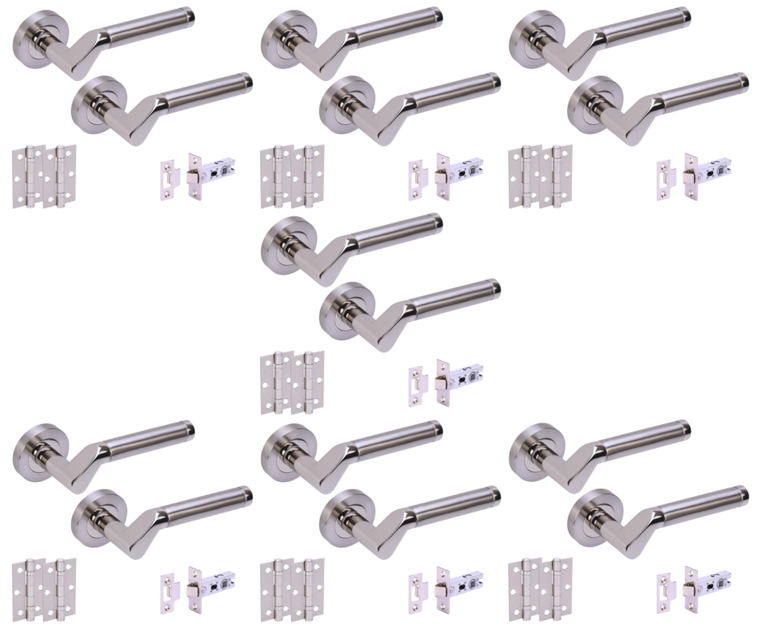 7 Sets Tucana Internal Door Handles on Rose Lever Latch Door Packs (76mm) - Polished/Satin Nickel