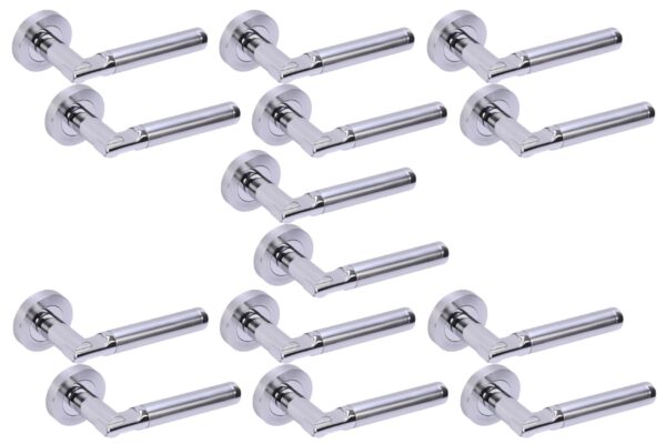 7 Sets Lacerta Premium Lever On Round Rose Door Handles - Polished/Satin Chrome