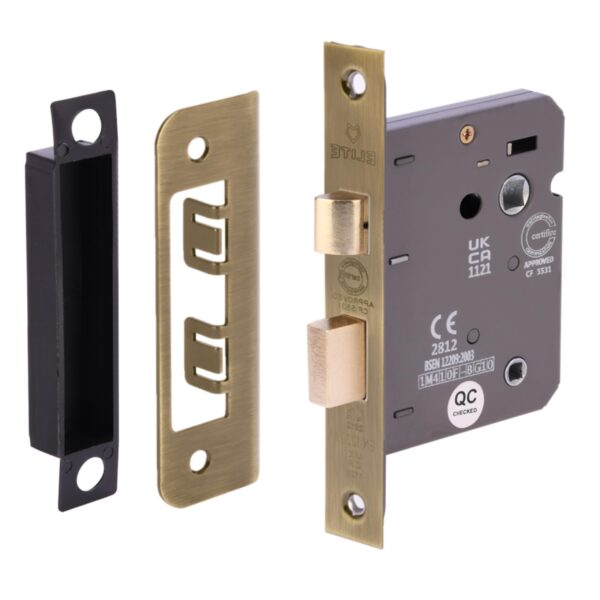 65mm (2 1/2 inch) Antique Bronze Bathroom Lock CE & UKCA Approved - Fire Rated - 45mm Backset