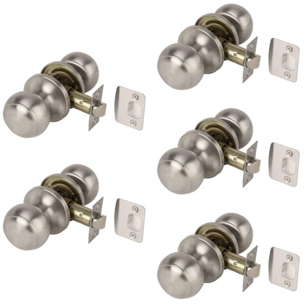 5 Sets Riva Passage Knobset, Non-Locking Interior Door Knobset, Adjustable 60-70mm Latch – Satin Stainless Steel