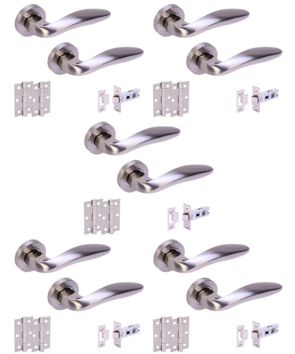 5 Sets Lagus Internal Door Handles on Rose Lever Latch Door Packs (76mm) - Polished/Satin Nickel
