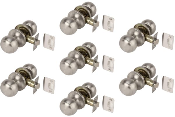 7 Sets Riva Passage Knobset, Non-Locking Interior Door Knobset, Adjustable 60-70mm Latch – Satin Stainless Steel