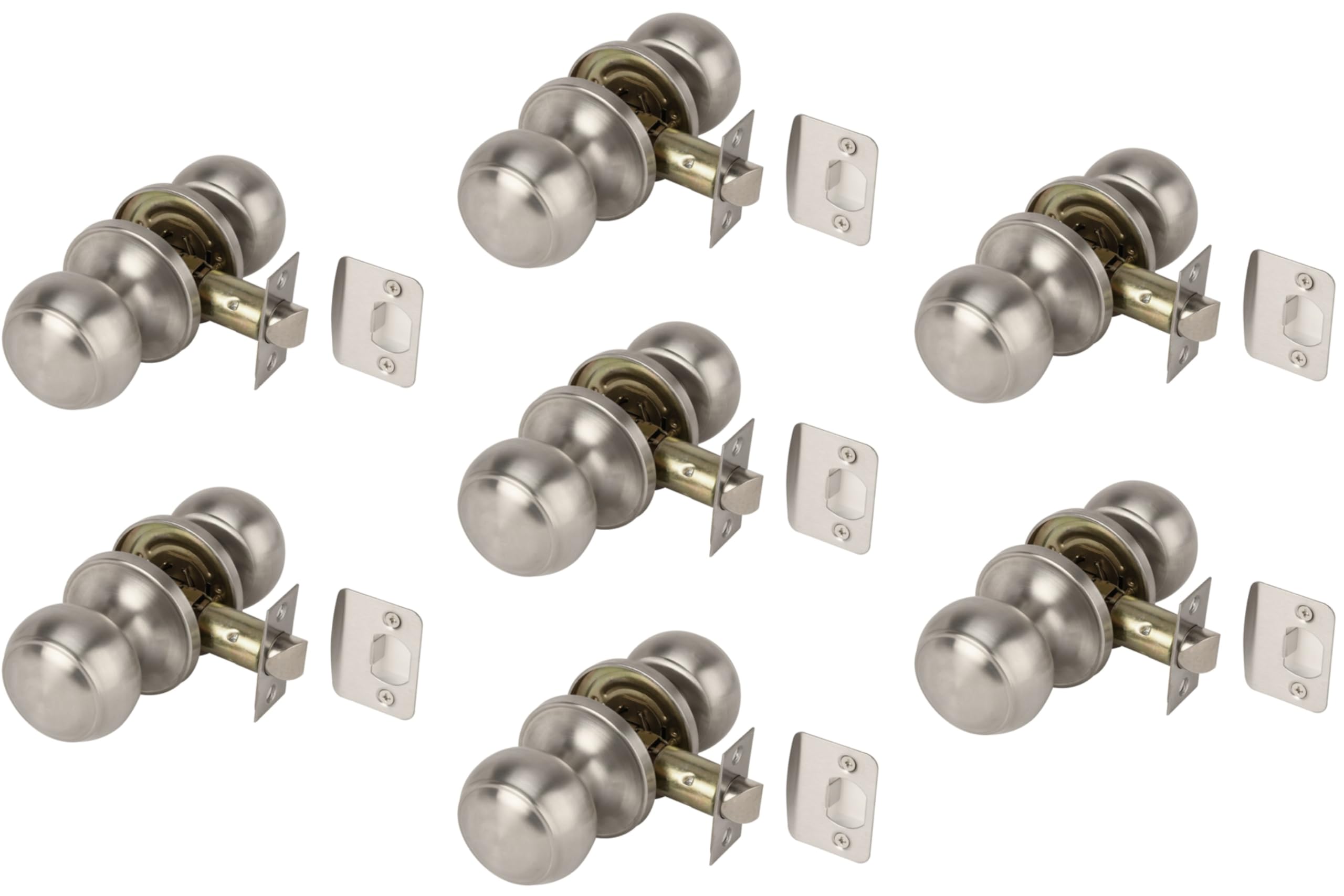 7 Sets Riva Passage Knobset, Non-Locking Interior Door Knobset, Adjustable 60-70mm Latch – Satin Stainless Steel