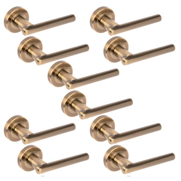 5 Sets Solus Lever On Round Rose Door Handles - Antique Bronze
