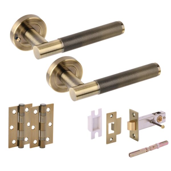 Evo Knurled Grip Privacy on Rose Door Pack (76mm) - Antique Bronze