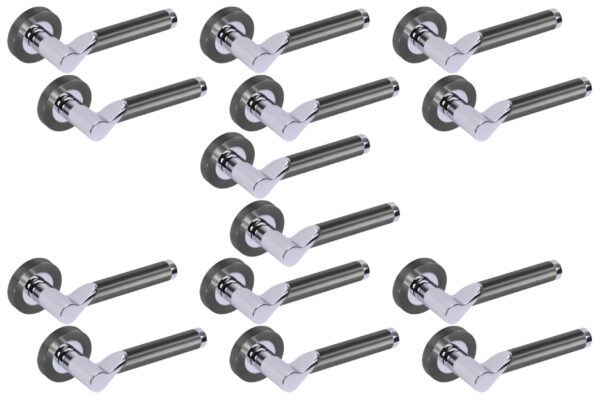 7 Sets Hydrus Premium Lever On Round Rose Door Handles - Black Nickel/Polished Chrome