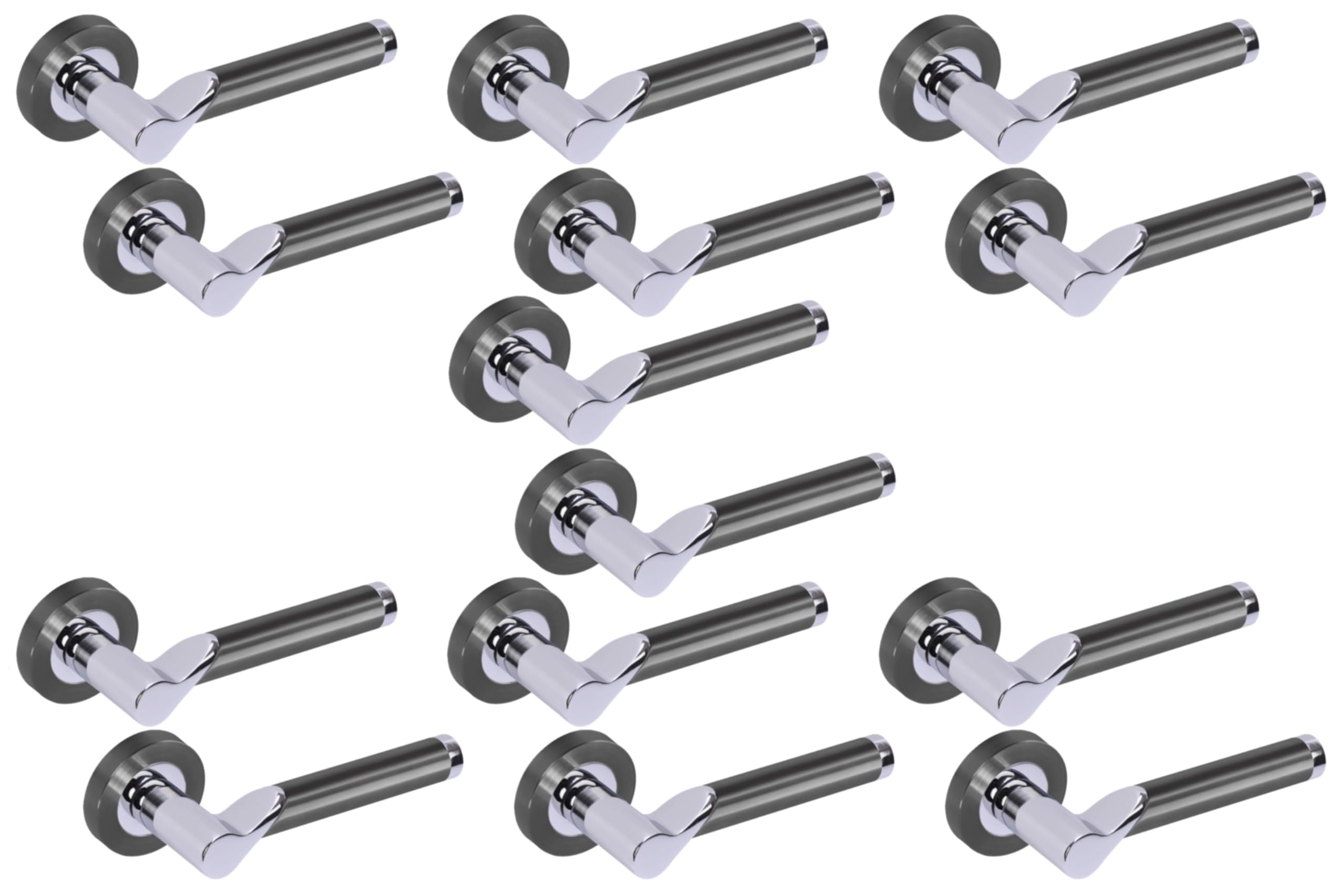 7 Sets Hydrus Premium Lever On Round Rose Door Handles - Black Nickel/Polished Chrome