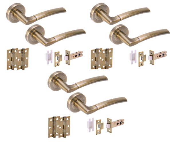 3 Sets Nemo Internal Door Handles on Rose Lever Latch Door Packs (76mm) - Antique Bronze