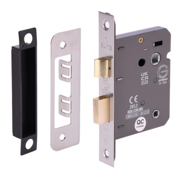 65mm (2 1/2 inch) Silver Nickel Bathroom Lock, CE & UKCA Approved - Fire Rated - 45mm Backset