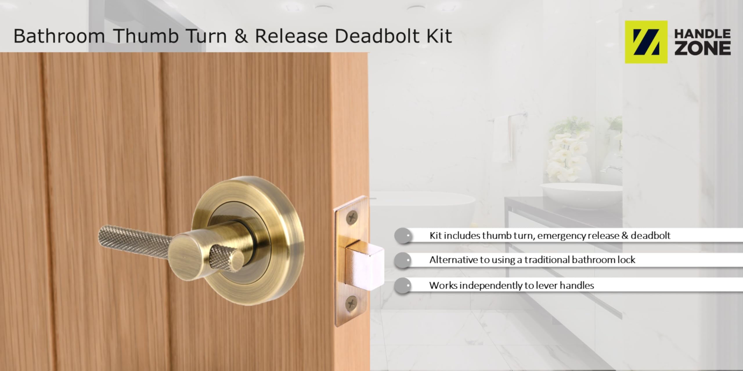 Knurled Bar Designer Bathroom Toilet Door Thumb Turn and Release Deadbolt Kit - Antique Bronze - 76mm Bolt with 57mm Backset - Image 5