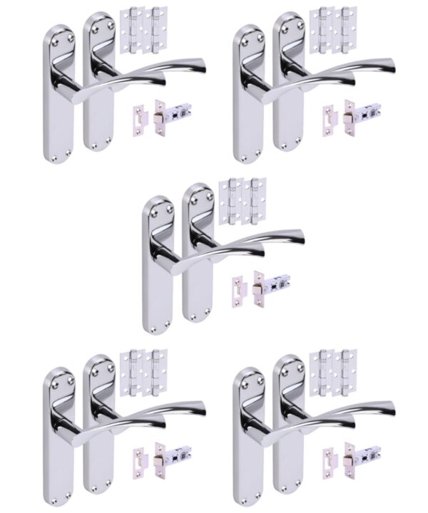 5 Sets Lobo Internal Door Handles on Backplate Lever Latch Door Packs (76mm) - Polished Chrome