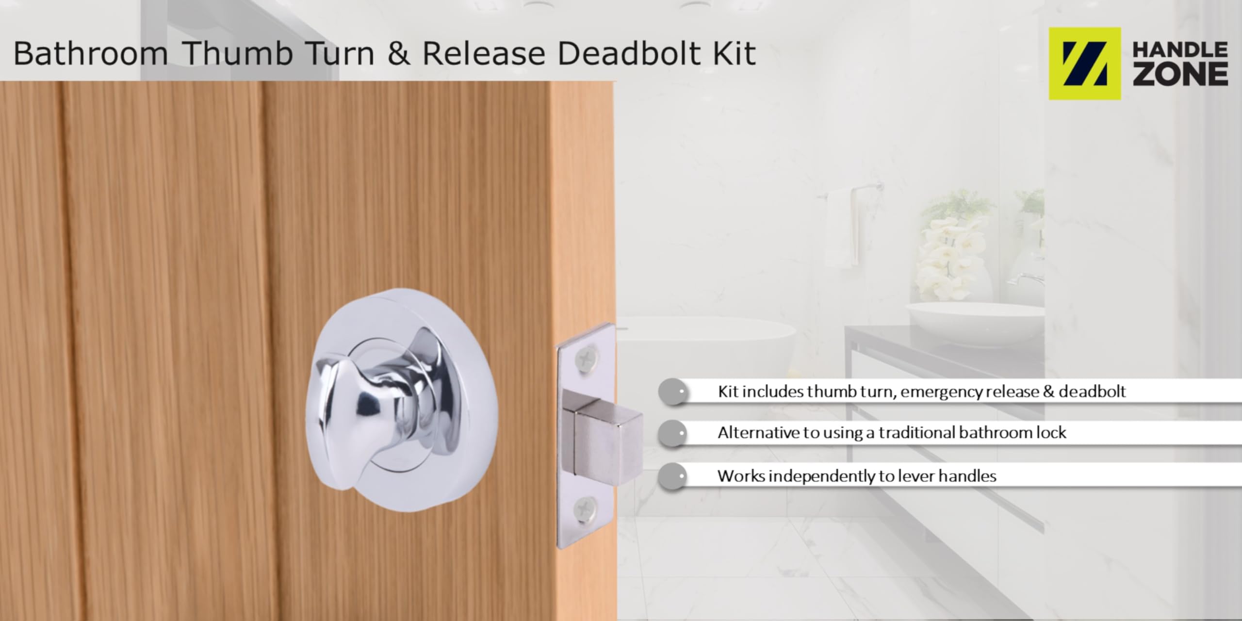 Bathroom Toilet Door Thumb Turn and Release Deadbolt Kit - Polished Chrome - 65mm Bolt with 45mm Backset - Image 4