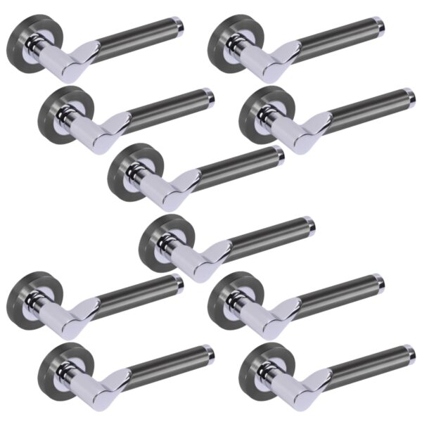 5 Sets Hydrus Premium Lever On Round Rose Door Handles - Black Nickel/Polished Chrome