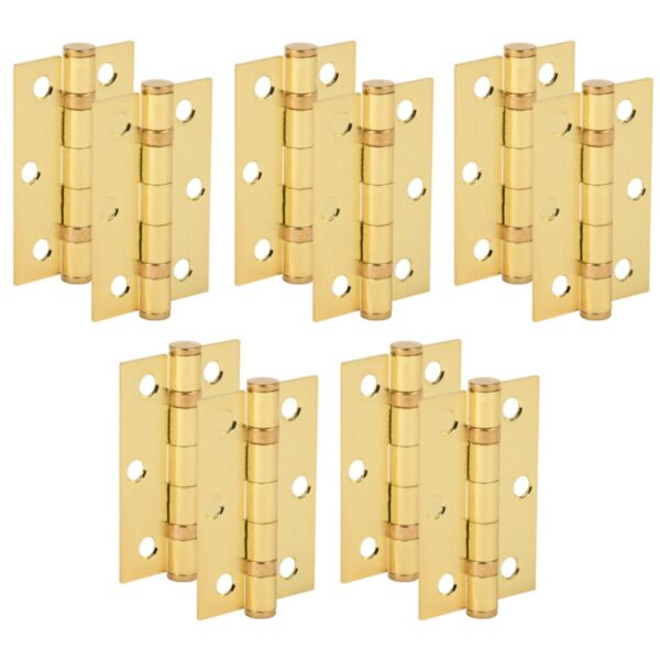 Door Hinges 5 Pairs 76mm / 3 inch Ball Bearing, with Screws - Satin Brass