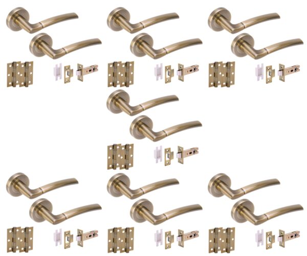 7 Sets Nemo Internal Door Handles on Rose Lever Latch Door Packs (76mm) - Antique Bronze