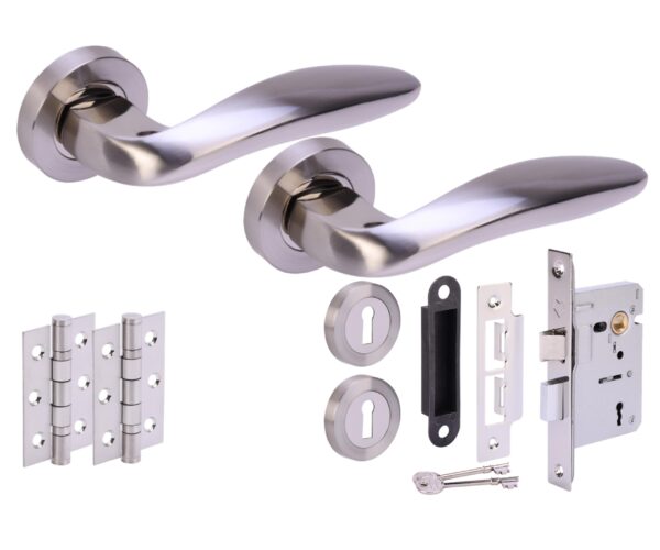 Lagus Door Handles on Rose 3 Lever Lock Pack (76mm) - Polished/Satin Nickel