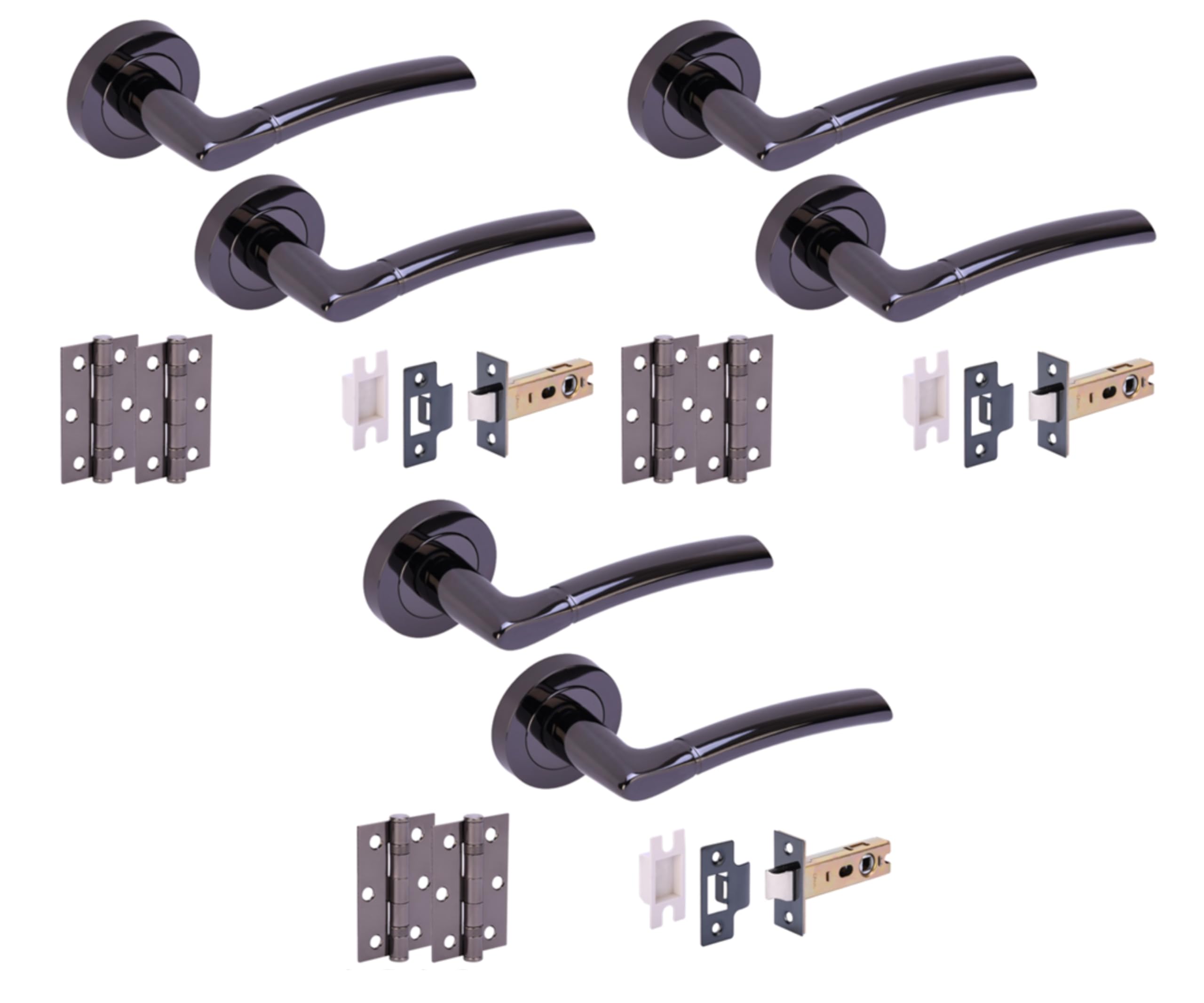 3 Sets Nemo Internal Door Handles on Rose Lever Latch Door Packs (76mm) - Black Nickel