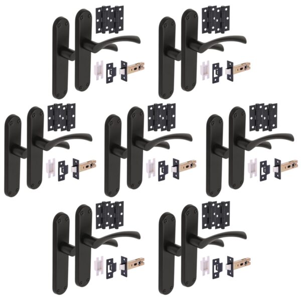 7 Sets Lobo Internal Door Handles on Backplate Lever Latch Door Packs (76mm) - Black Matt