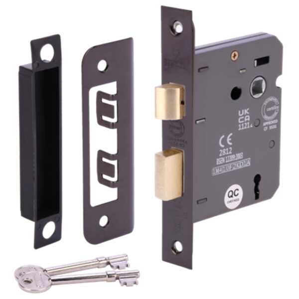 65mm (2 1/2 inch) Black Nickel 3 Lever Mortice Sashlock CE & UKCA Approved - Fire Rated - 45mm Backset