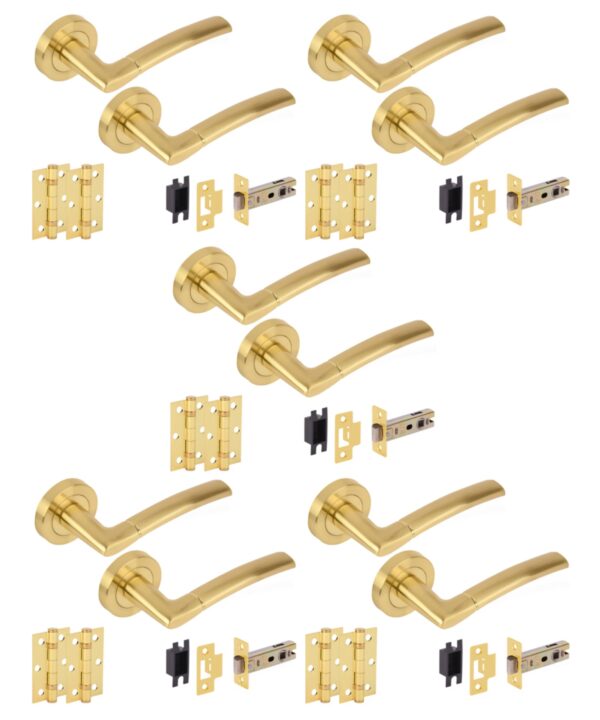 5 Sets Nemo Internal Door Handles on Rose Lever Latch Door Packs (76mm) - Brushed Brass
